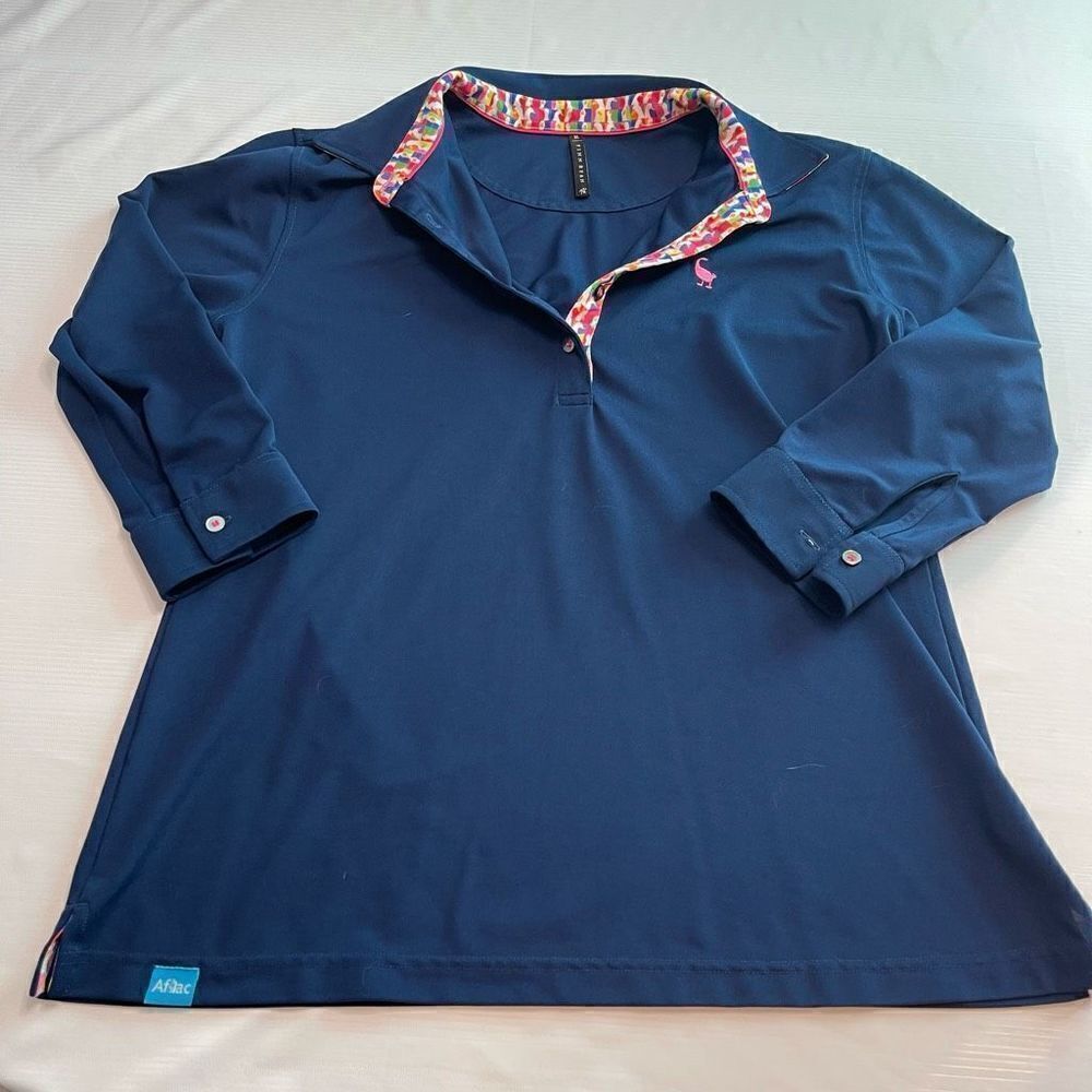 Finn Ryan Polo Shirt 3/4 Sleeve Blue Golf Polyester Spandex Women's XL